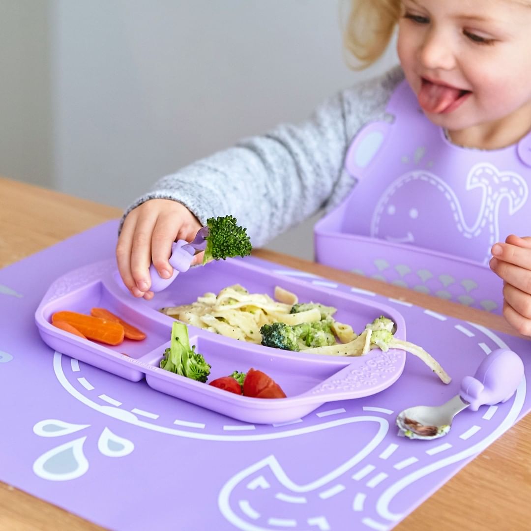 Prato com Divisórias em Silicone Baleia Willo Lilás - Marcus & Marcus