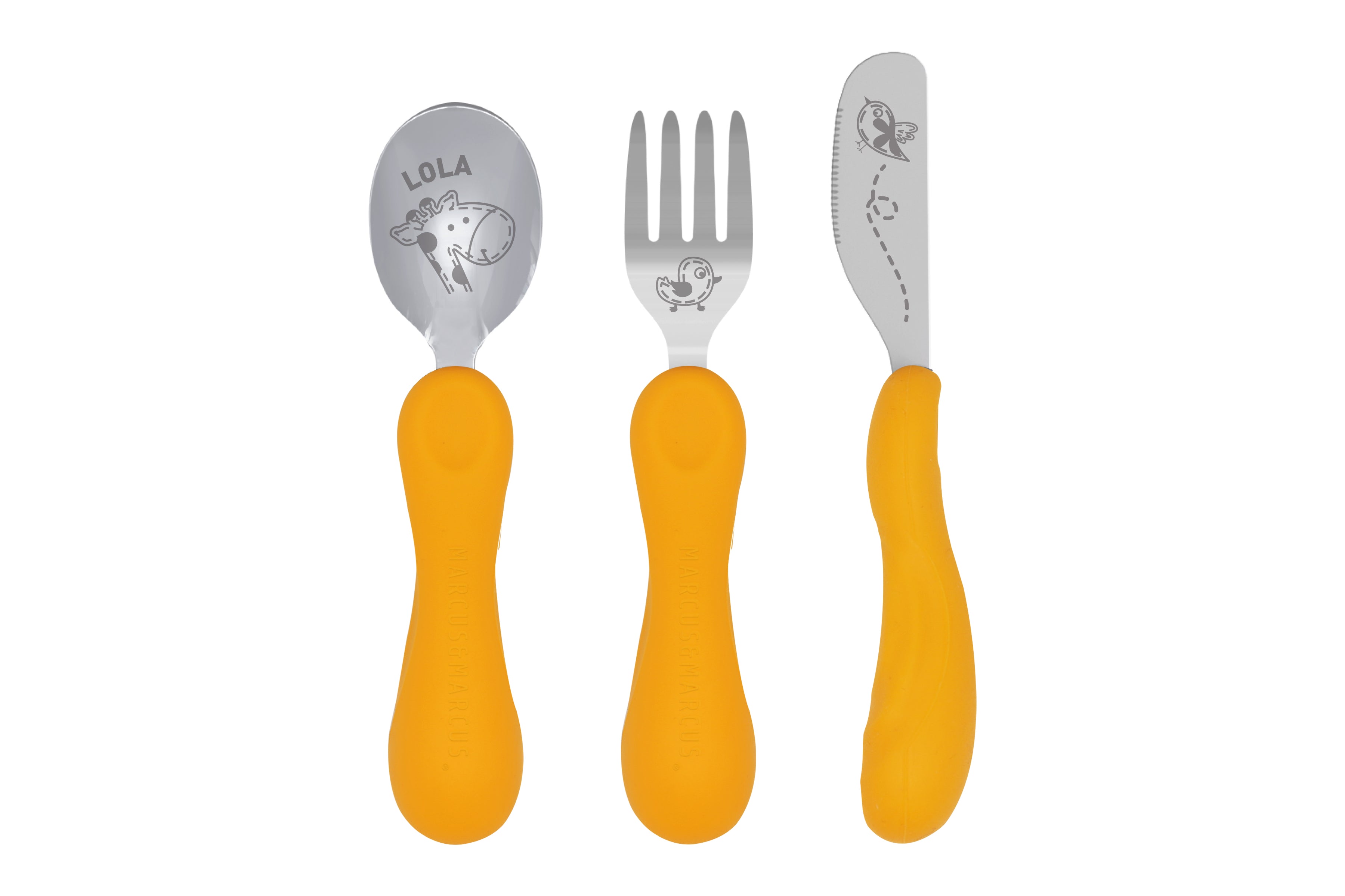 Kit Talheres Infantil Girafa Lola Amarelo - Marcus & Marcus